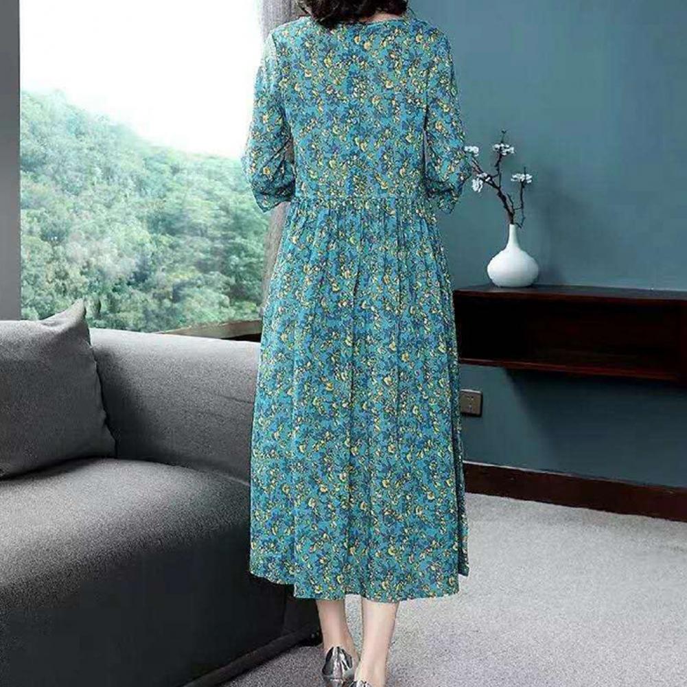 Floral Dress Elegant Floral Print A-line Midi Dress with Half Sleeves Round Neck for Plus Size Women for Dating Commuting