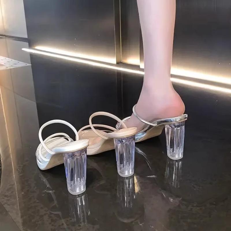 Модные прозрачные туфли на высоком каблуке, женские летние новые сандалии на хрустальном каблуке с пряжкой, шлепанцы для улицы, женские шлепанцы из полиуретановой резины