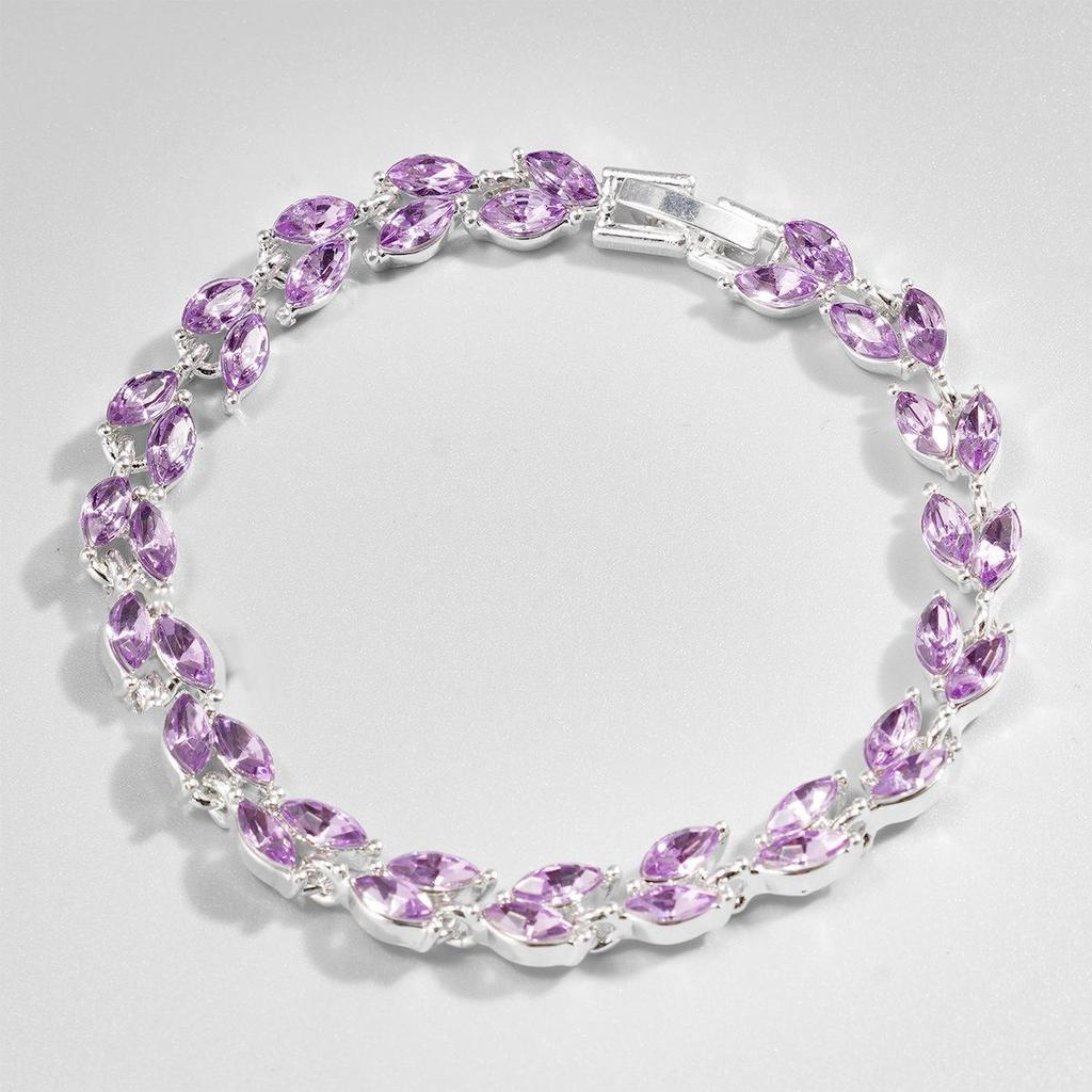 Light Green Zircon Willow Leaf Bracelet for Women - European and American Style