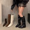 Fashion Cosy Soft Leather Women Knight Long Boots Fashion Button Combination Splicing Female Western Cowboy Booties