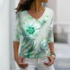 Women Autumn Floral Love of Lily Printed Long Sleeve T-Shirts Loose V-Neck Plus Size Tee Shirt Tops Comfy Blouse