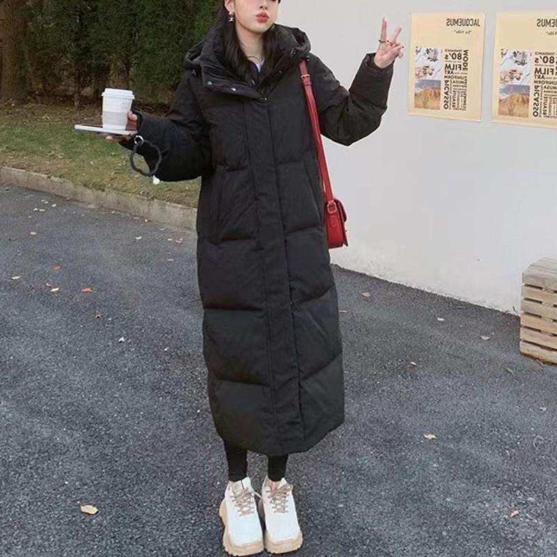 Womens Mid-Length Down Coat With Hood 50% Duck Fill Warm Thick Winter Outerwear Daily Commute