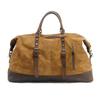 Large-capacity Men's Travel Handbag, European and American Waterproof Waxed Canvas Crossbody Luggage Bag with Crazy Horse Leathe