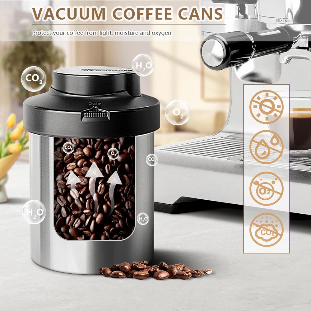Банка для кофе CAFEMASY, Цельный пресс-вакуумный контейнер для хранения, Герметичная кухонная банка для пищевых продуктов из нержавеющей стали с дато