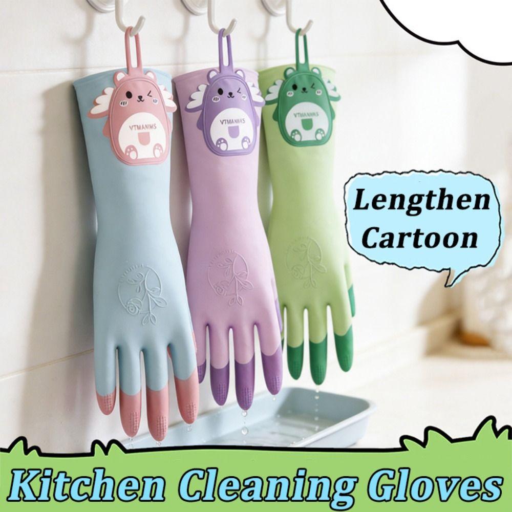 1 Pair Non-Slip Laundry Cleaning Gloves Cartoon Kitchen Cleaning Gloves Household