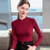 Red Threaded Modal Base Shirt for Women In Spring and Autumn, New Slim and Slim Stand-up Collar Long-sleeved T-shirt
