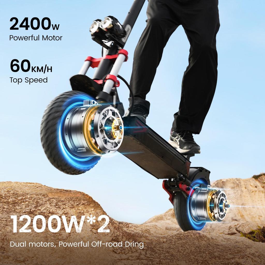 iScooter IX8 2400W Dual Motor Electric Scooter, 60km/h Max Speed, 70km Range, 12" Off-Road Tires, Oil Disc Brakes