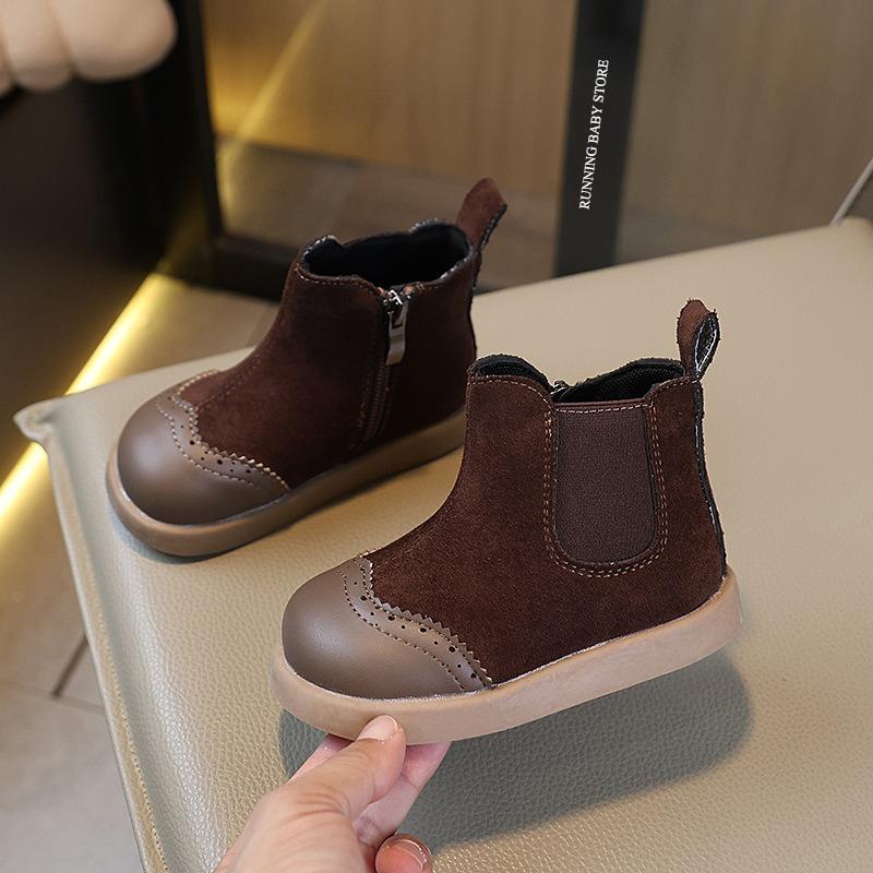 England Style Retro Black Coffe Khaki Kids Shoes for Boys Pretty Baby Girl Chelsea Boots Non-slip City-friendly Boots I09058