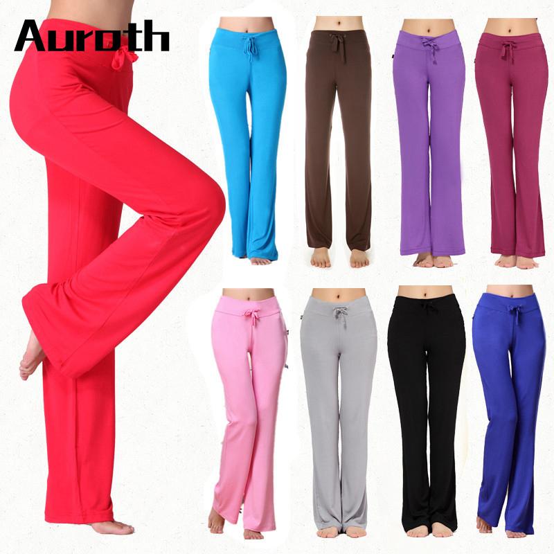 Auroth Solid Color Women High Waist Wide Leg Flared Pants Stretch Trousers Drawstring Sports Pants