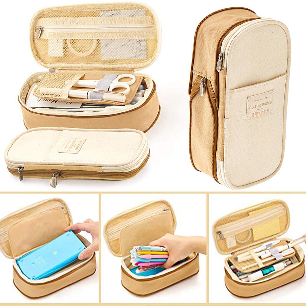 Canvas Large Capacity Pencil Case Multifunctional Zipper School Portable Simple