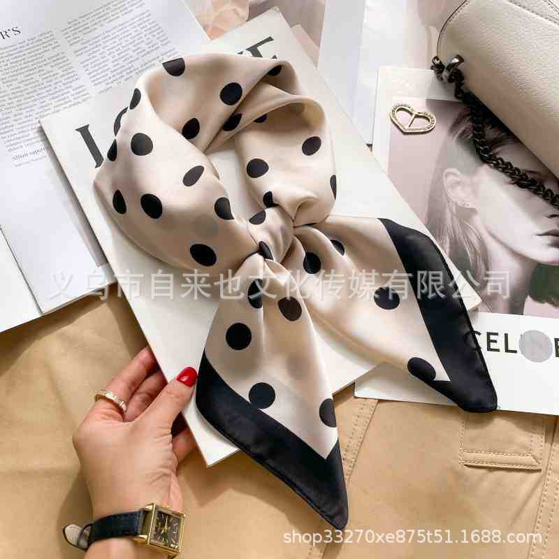 Versatile fashion floral 71 imitation silk square scarf scarf high-end polka dot neck silk scarf rhombus spring