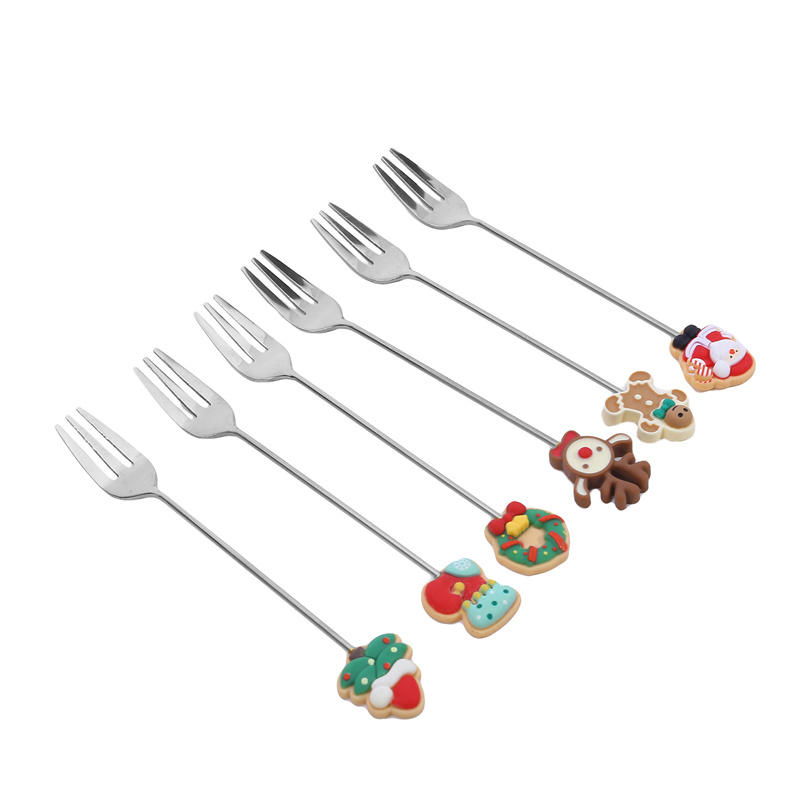 Рождественский набор вилок и ложек из нержавеющей стали, полированное серебро, десертные вилки с кофейными ложками, элегантные сервировочные приборы для рождественской вечеринки