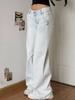 Американские винтажные потертые джинсы High Street, женские, весна-осень, с низкой талией, тонкие, широкие брюки, модный дизайн 2000-х годов, повседневные длинные брюки