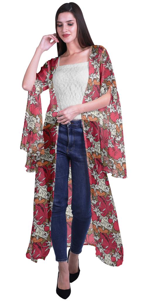 Moomaya Пляжная накидка с открытым передом из принтованного жоржета и разрезами на рукавах