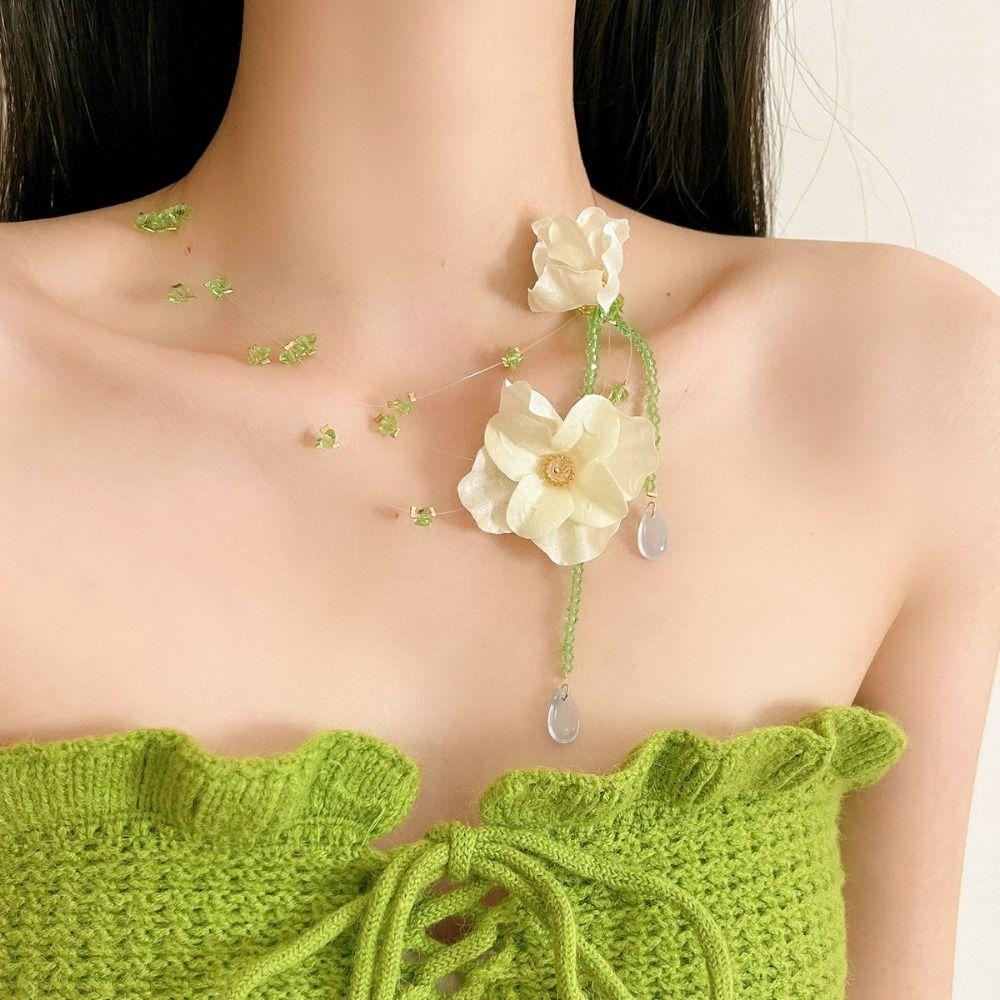 Handmade Resin Flower Necklace Minority Design Tassel Earrings Retro Beaded Dangle Earring Gift