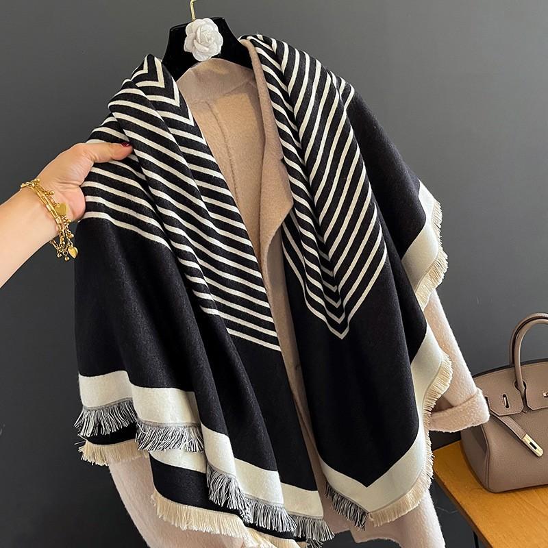 New Women'S Fashionable Imitation Cashmere Autumn And Winter Warm Large Square Scarf Double-Sided Tassel Scarf Air Conditioning Shawl