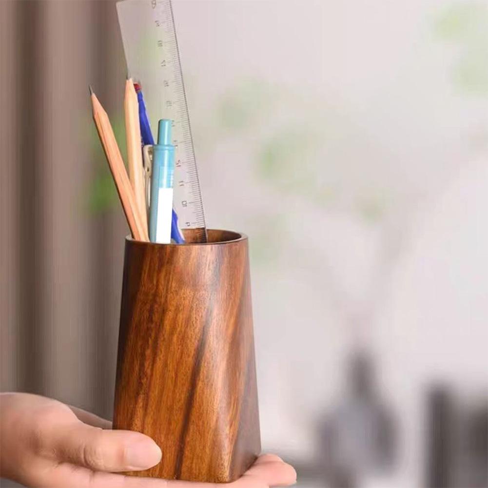 Компактный деревянный держатель для ручек, органайзер для стола для офисного и домашнего использования, практичное хранение для ручек и кистей для макияжа