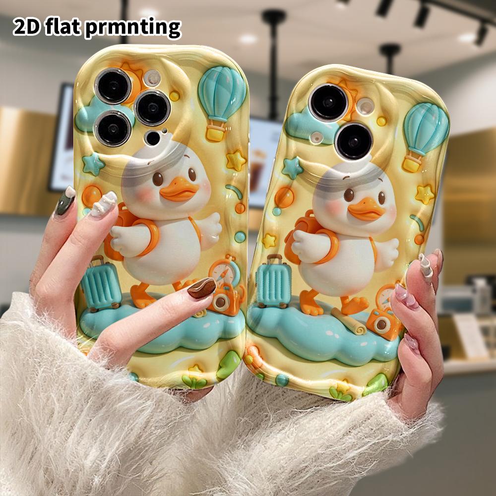 Phone Case: 2D flat design suitable for iPhone 18 17 16 15 14 13 Pro protective case, travel little white duck, perfect Christmas and Halloween holida