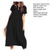 Women's Cotton Linen Maxi Dress Casual Short Sleeve V-Neck Sundress Loose Beach