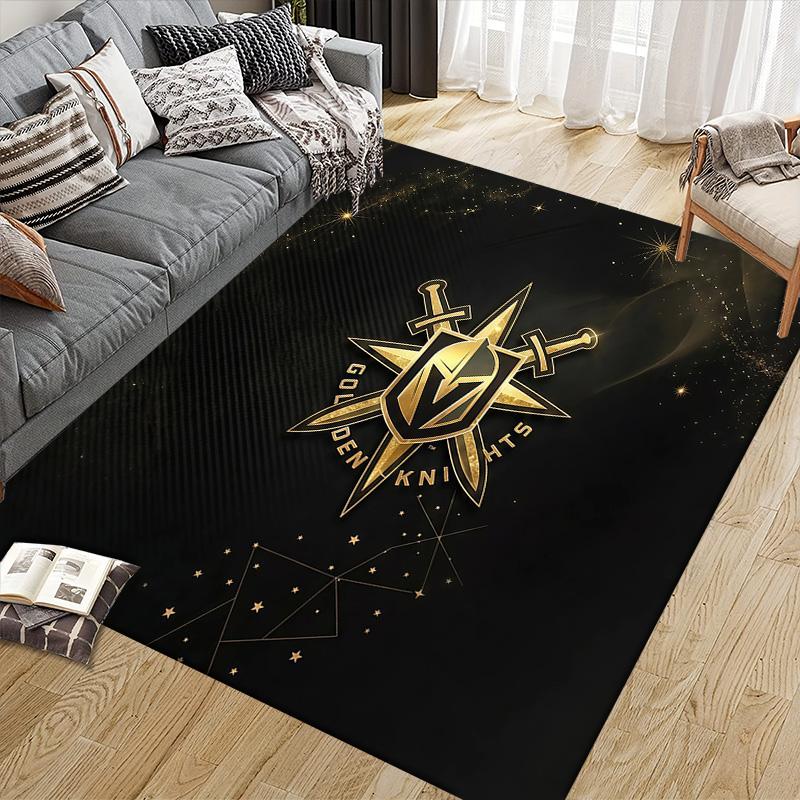 Vegas Golden Knights Flannel Pattern Square Carpet,Area Rug,Carpet Rug for Living Room Bedroom Sofa Playroom Decor,Non-slip Floor Mat