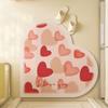 Non-Slip Absorbent PVC Floor Mats, Heart Shape Carpet, Bath Rug, Pink, Absorbs Water, Diatom Mud Pad, Valentine's Day