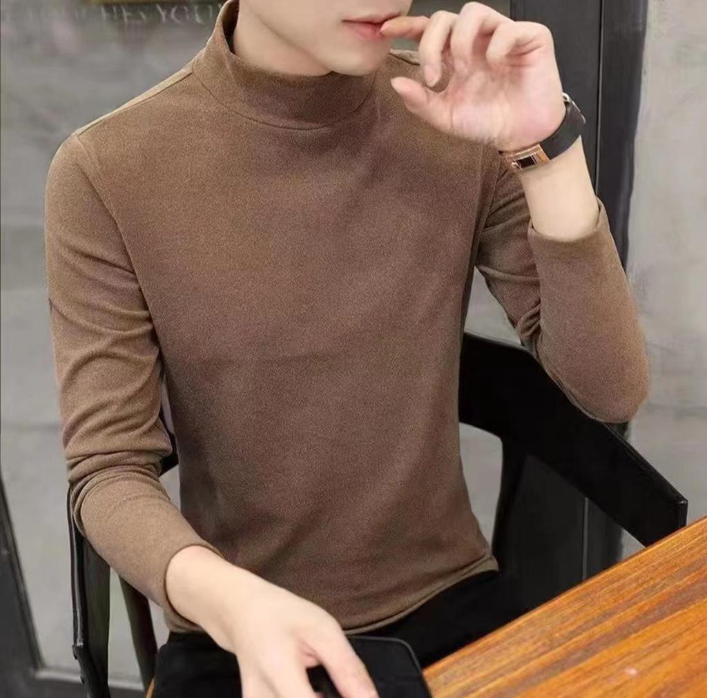 Men's Solid Color German Velvet Thermal Turtleneck Long Sleeve Shirt