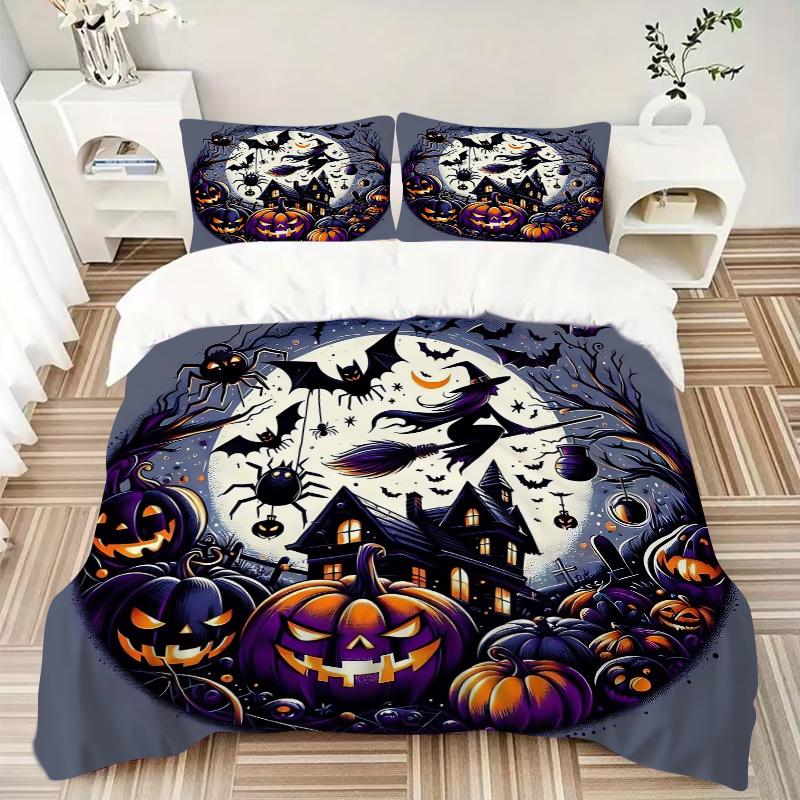 3pcs Halloween Bilder Ideen Printed Duvet Cover Set (1 * Cover+2 * Pillowcase, Without Core), Suitable for Home Bedroom, Guest Room, Dormitory De