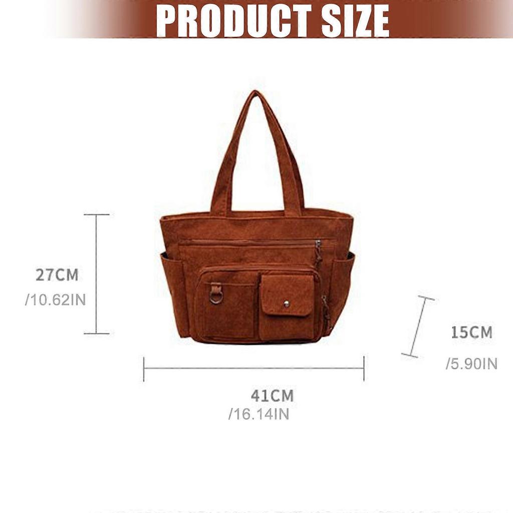 Women’s Corduroy Underarm Handbag Multi Pocket Storage Lightweight Commuters Bag For Office Travel Essential White