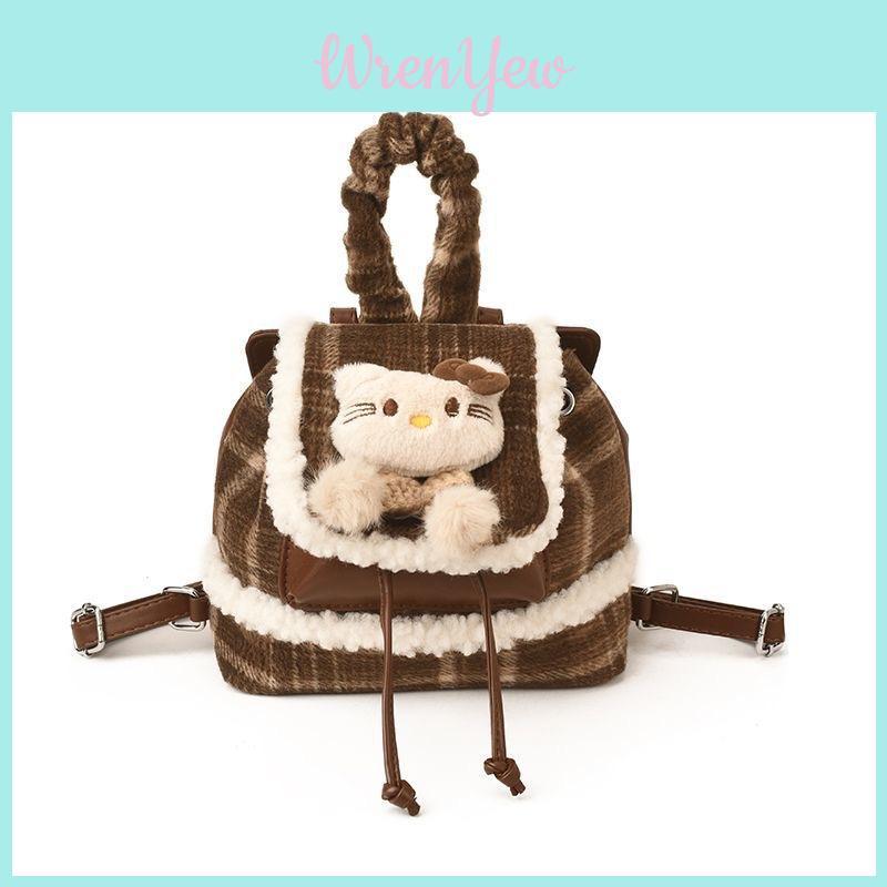 Плюшевый рюкзак Hello Kitty в клетку для повседневного ношения