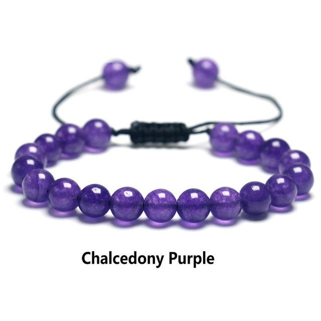 Beads Bracelet For Women 8mm Stone Purple Stripes Agate Braid Rope Charm Bracelet Couples Meditation Bracelet For Men Jewelry
