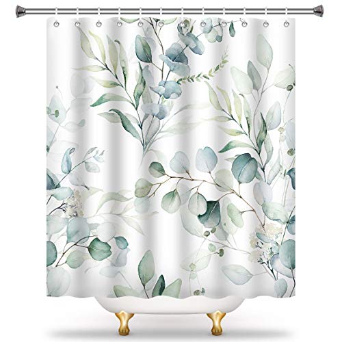 Tropical Green Leaves Plant On White Background Odorless Shower Curtains for Bathroom Showers and Bathtubs Decor with Hooks