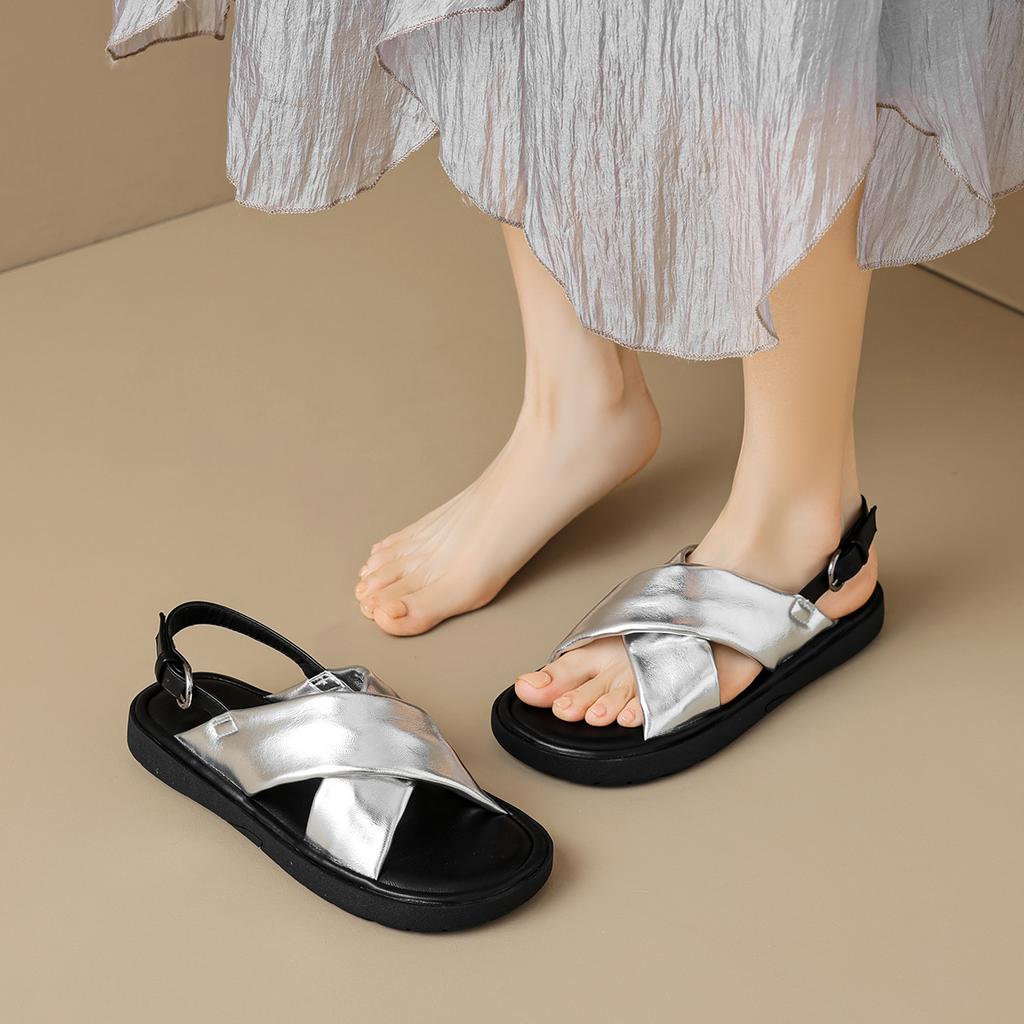 Weiwei girl 393-2 французские сандалии с перекрестными ремешками женские летние пустые корейские версии наступающие на дерьмо повседневные плоские римские туфли