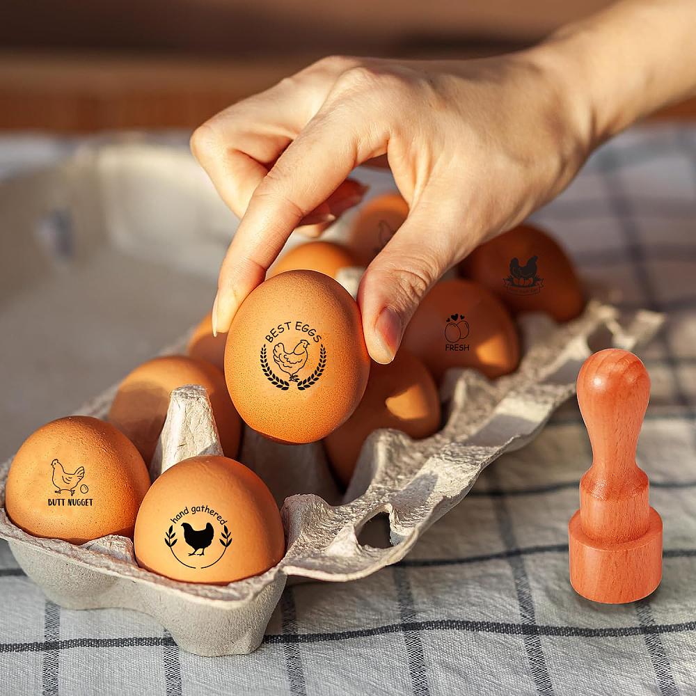 5Pcs 5 Styles Plastic Rubber Stamps with Wood Handles DIY Egg Drawing Stamps Hen 55x20mm Pattern: 18mm 1pc/style