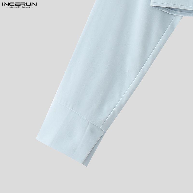 INCERUN Мужские рубашки оверсайз с лацканами, длинными рукавами, бинтами, повседневные, свободные, укороченные