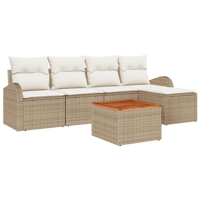 VidaXL Ensemble de Sofa de Jardin 6 Pièces avec Coussins Beige Rattan Acacia 3347568