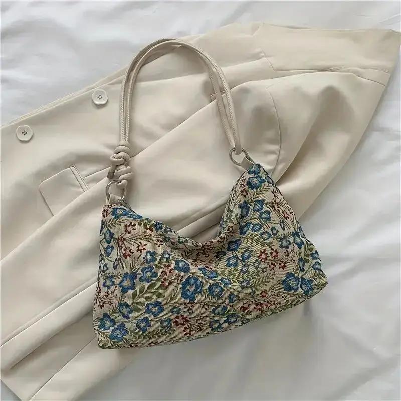 Women's Simple Versatile Hobo Bag Handbag Retro Print Underarm Bag Large Capacity Stylish Casual Canvas Shoulder Bag