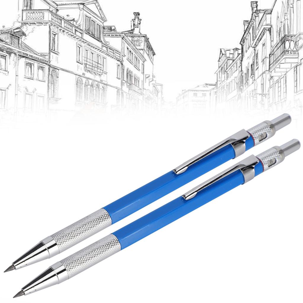 2Pcs High Quality Metal Mechanical Click Pencil 2.0MM for Drawing Design Proofing Writing