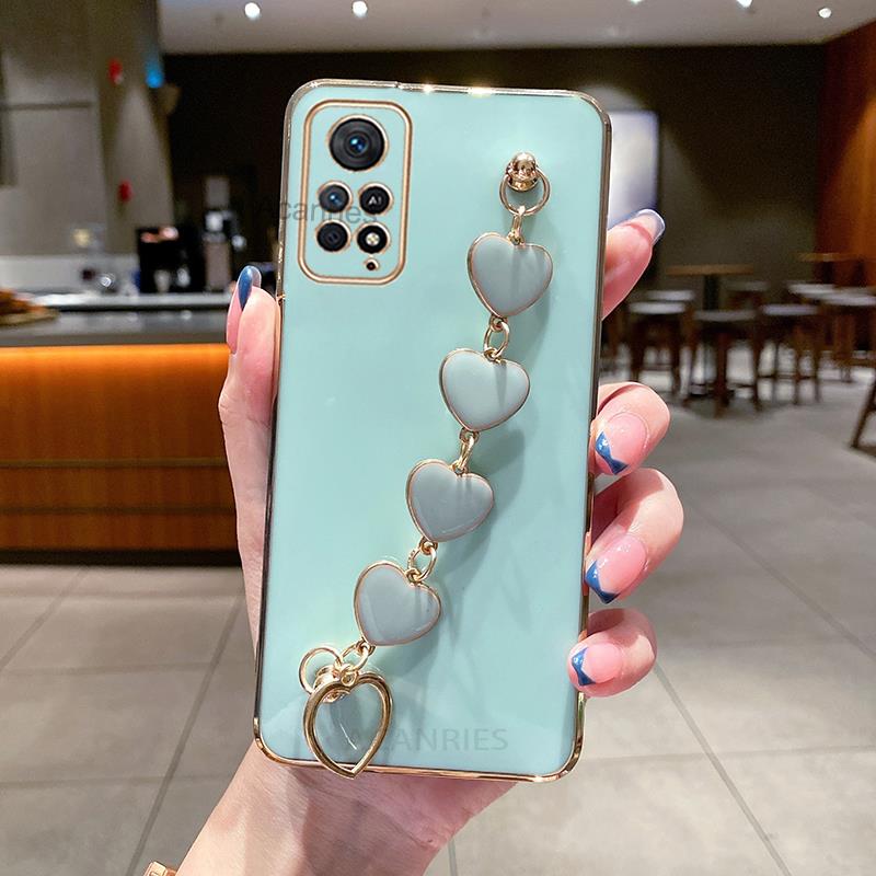 Роскошный чехол-цепочка с браслетом в виде сердца для Xiaomi Redmi Note 11 10 s Pro Plus 5G 2022, чехол-ремешок на Note11 11s Note10 10s