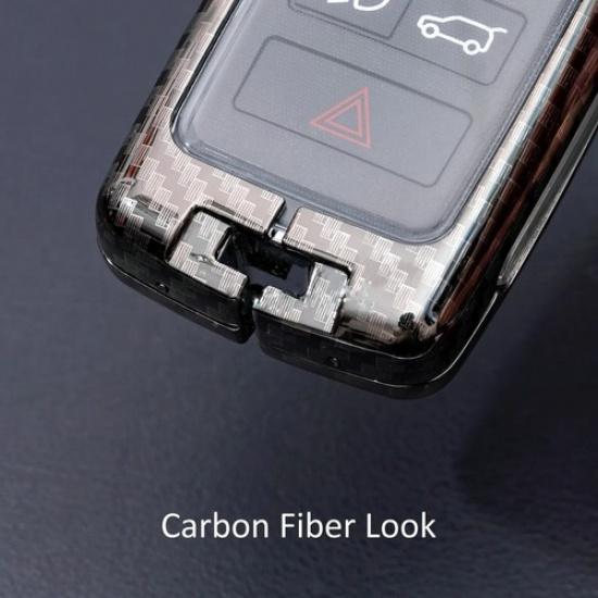 For Land Rover Jaguar Metal Car Key Fob Cover Keychain Accessories Carbon Fiber