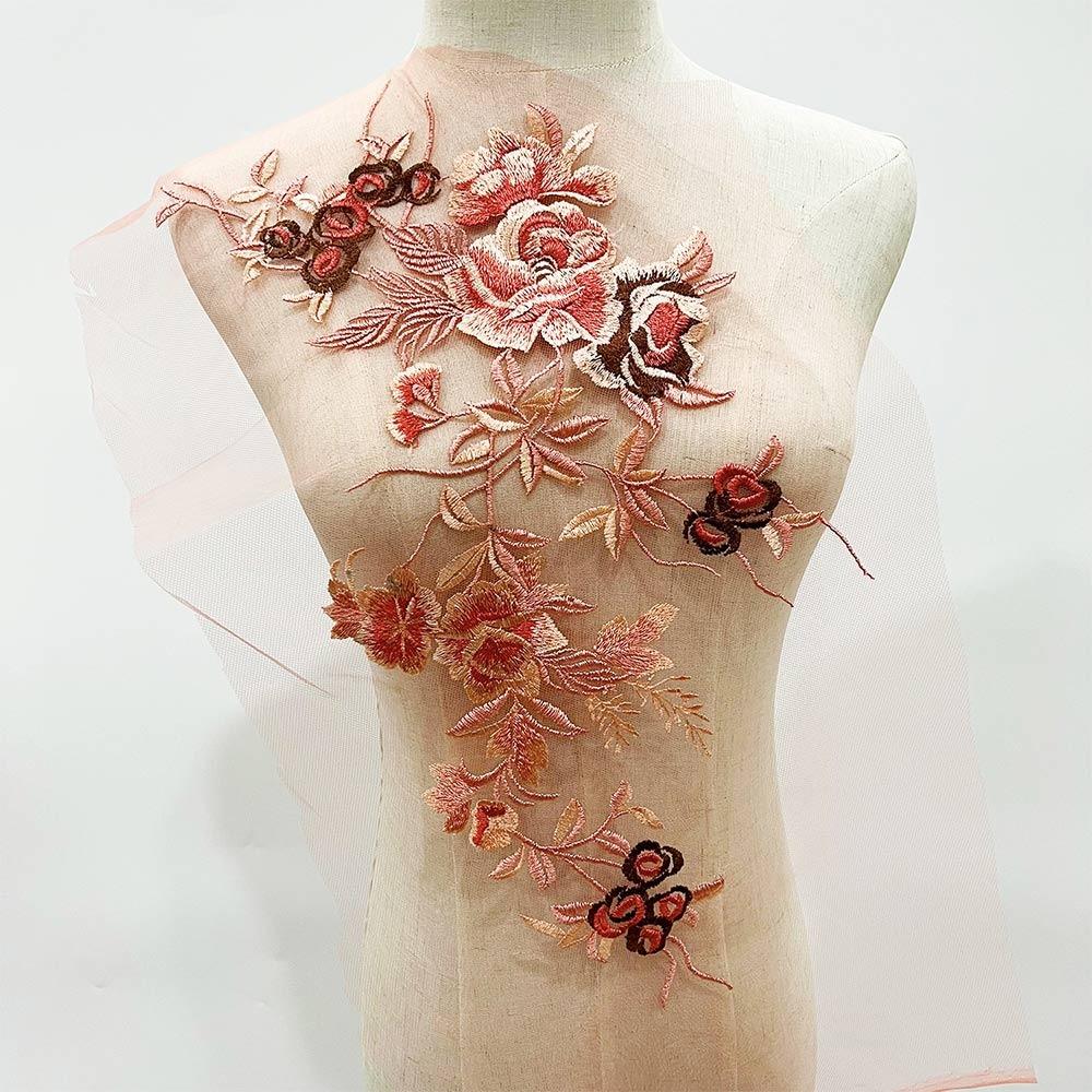 3D Flower Floral Embroidered Patches Mesh Bottom Wedding Dress Stickers  Clothing Decoration