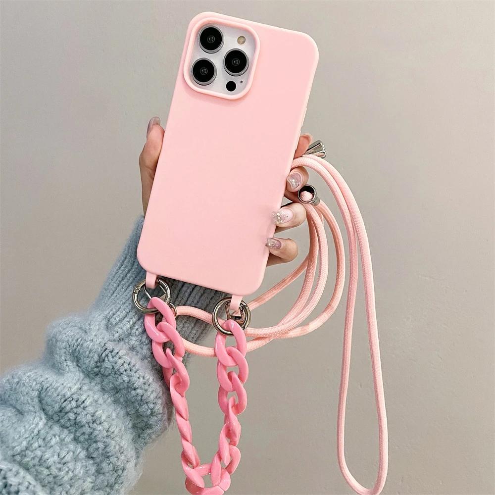 Чехол-цепочка из акрила и силикона с ремешком через плечо для iPhone 16 15 14 13 12 11 Pro X XR Max 7 8 Plus Samsung S24 23 S22 S21 Ultra Plus A54 A14 A53
