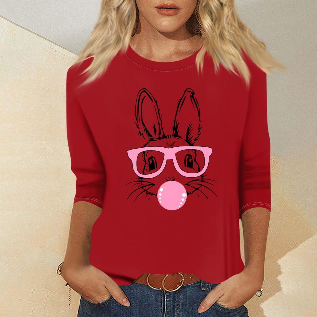 Women's Fashion Casual Seven Sleeve Valentine's Day Printed Pullover Top