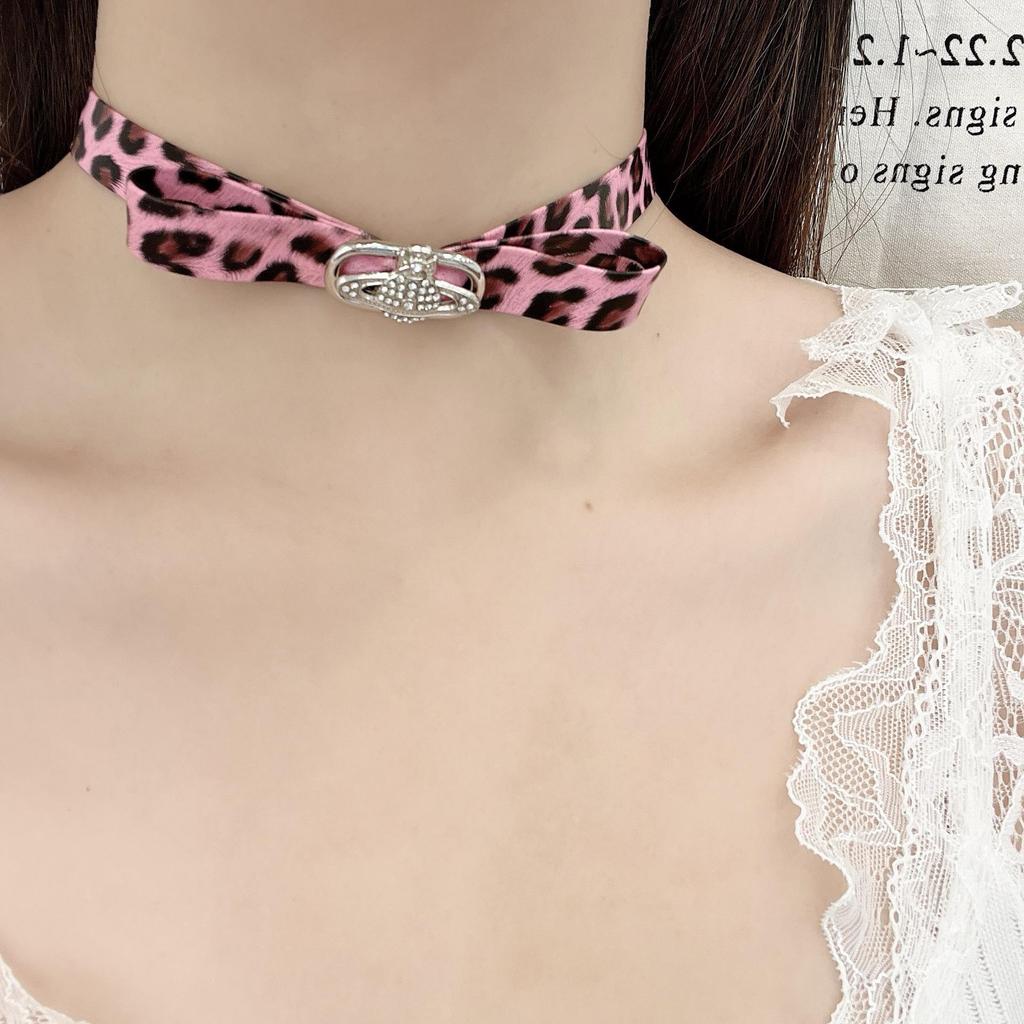 Леопардовый принт Бант Сатурн Чокер - Ретро Y2K Панк Стиль