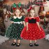 Платье для девочек, красное, на рождество, с рукавами-фонариками, бантом, из тюля, принцесса, свадебное, на день рождения, костюм для детей в горошек, на день рождения, выпускной