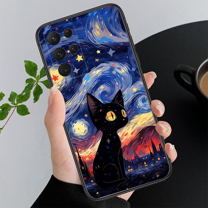 Черный чехол для телефона с изображением кота для Samsung S24 S23 S22 S21 S20 Ultra S20 S22 S21 S10E S20 FE S24 Plus