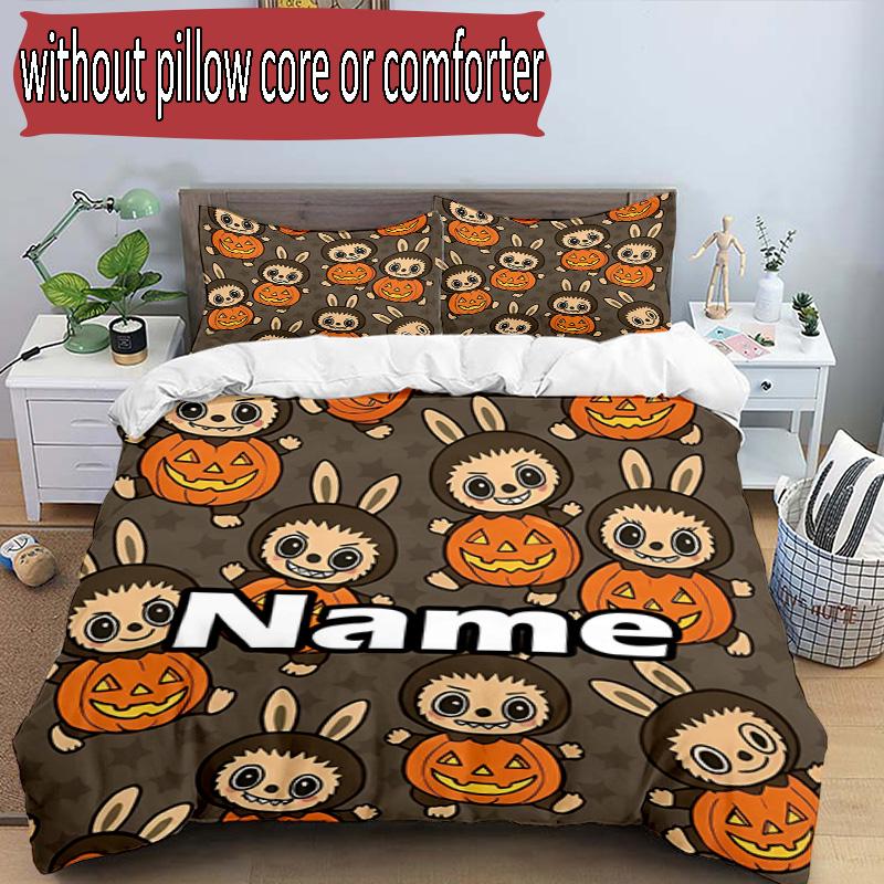 3pcs Duvet Cover Set (1*Duvet Cover + 2*Pillowcase, Without Core), Custom Name Labubu Pattern Bedding Set, Home Bedroom Decor Gift
