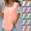 2023 Summer Girls Chic Sexy Square Neck Lace Floral Printed Women Outwear Hollow Out Short Sleeve Blouses Vacation Shirts