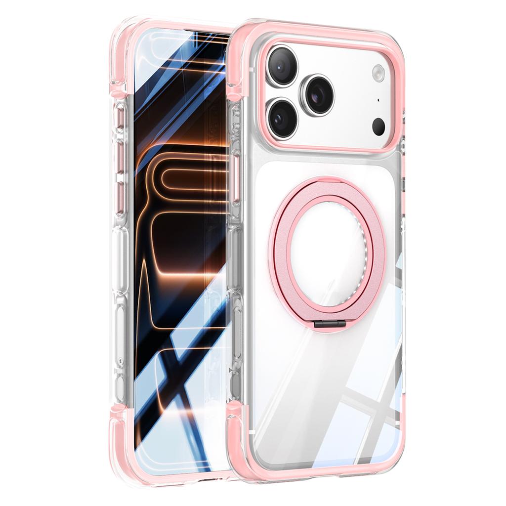 Чехол для iPhone 17 Pro Max, совместимый с MagSafe, с вращающейся подставкой, прозрачный акрил, ТПУ, противоударный чехол для телефона