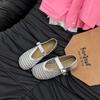 Sheepskin Version~ Summer Hollow Mesh Shoes Sandals Flat Bottom Soft and Comfortable Shallow Mouth Mary Jane Shoes Hole Women's Shoes