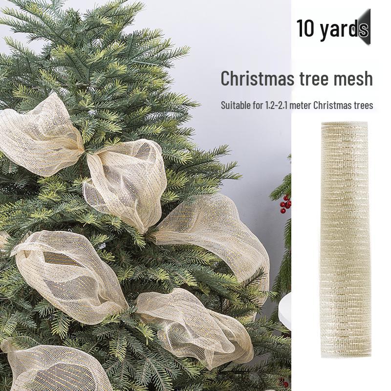 Gold & Silver Christmas Tree Decorations: Mesh Ribbon & Ornaments